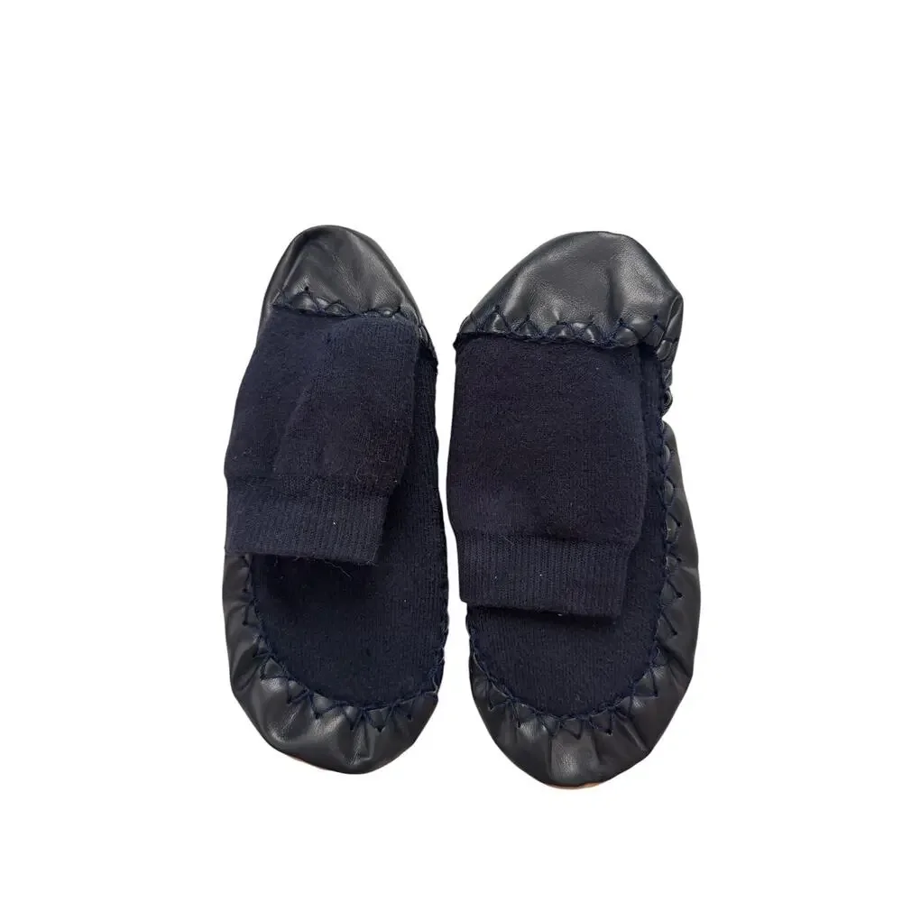 HANNA ANDERSSON Leather Bottom Soft Slipper Sock Size 3-5 Kids Navy Blue